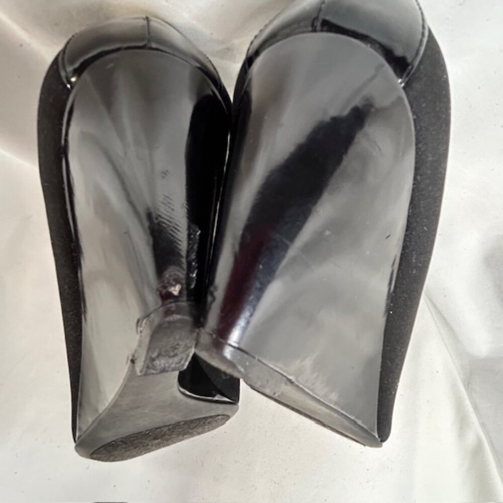 Etienne Aigner Black stretch Fabric Patent Wedge Heel Shoes - Picture 7 of 9